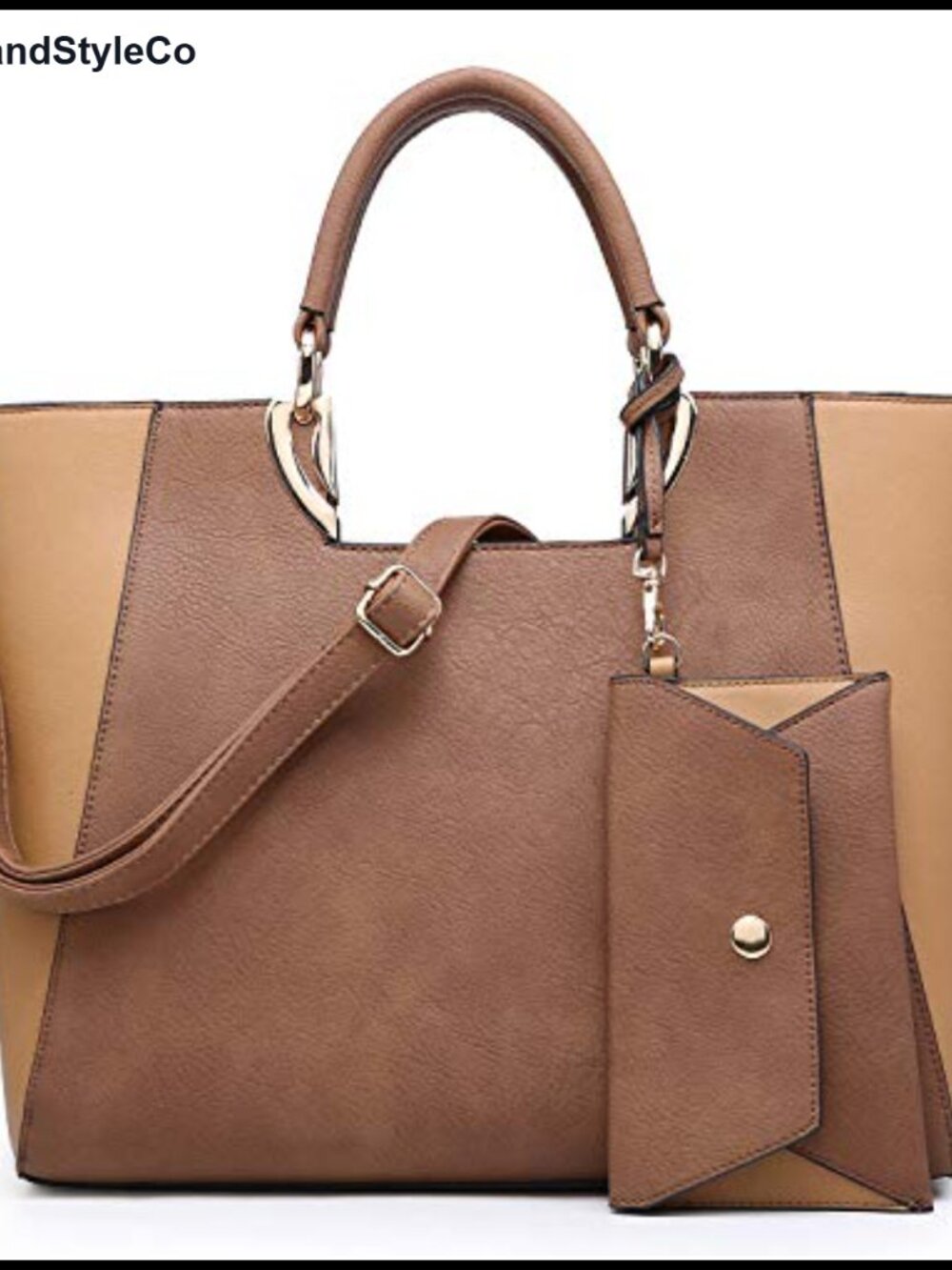 Vegan Leather Two Tone Satchel Tote with Matching Clutch
